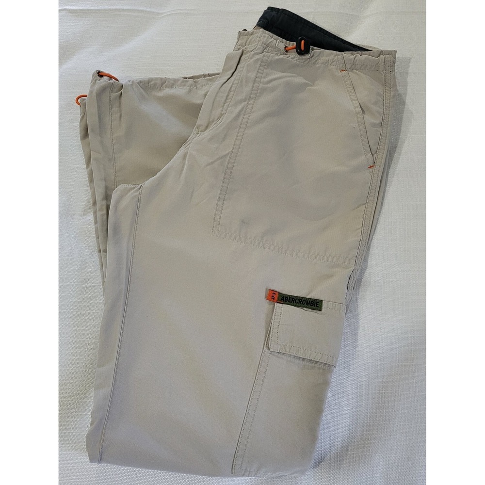 VTG Abercrombie & Fitch Sz 10 Utility Cargo Parachute Pants Tan Hiking Gorpcore